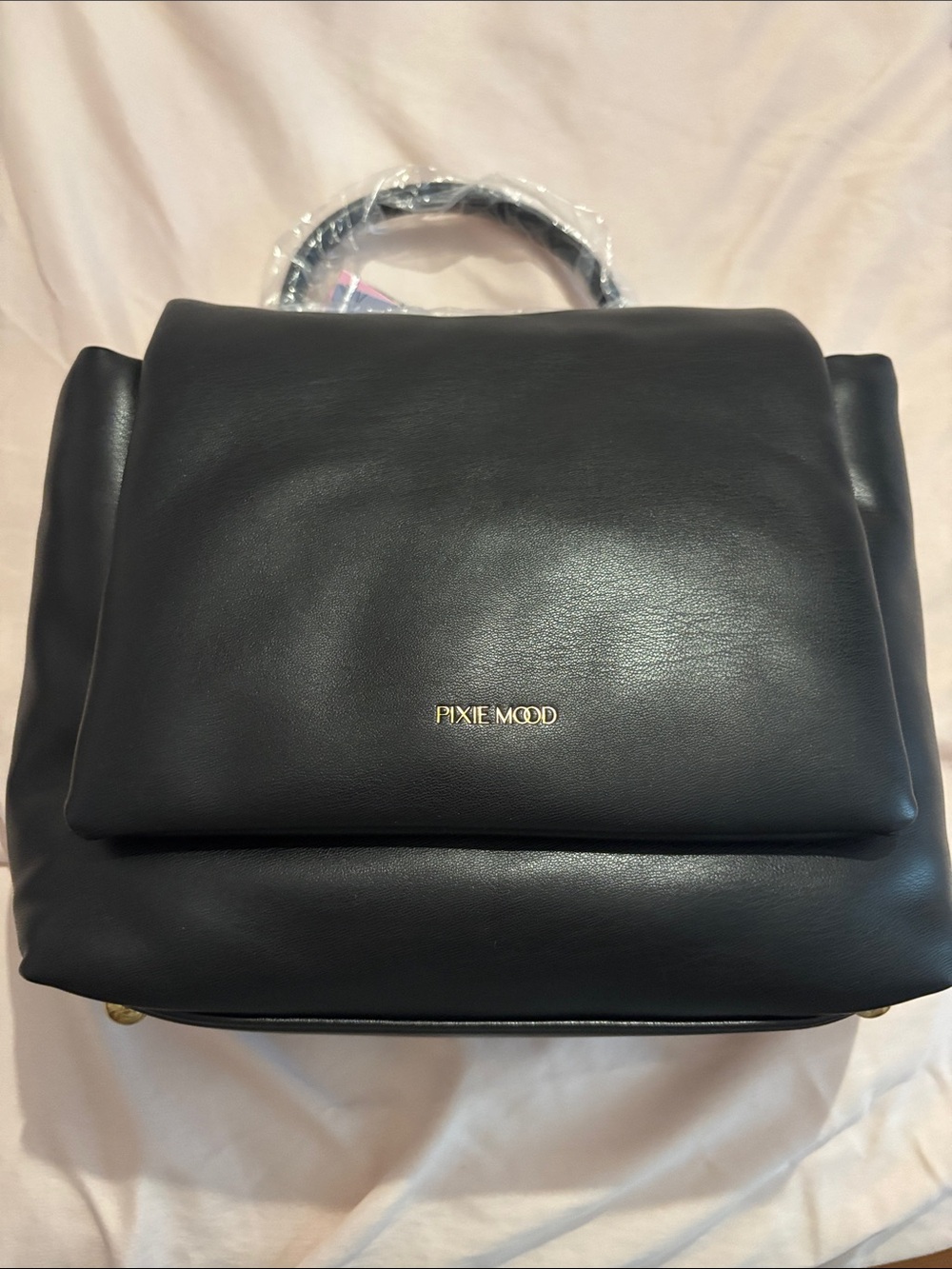 Pixie Mood Black Faux Leather Flap-Top Handbag